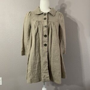 H&M 100% Linen Size 4 Swing Chore Jacket Long Sleeve Button Front Lined Pockets‎